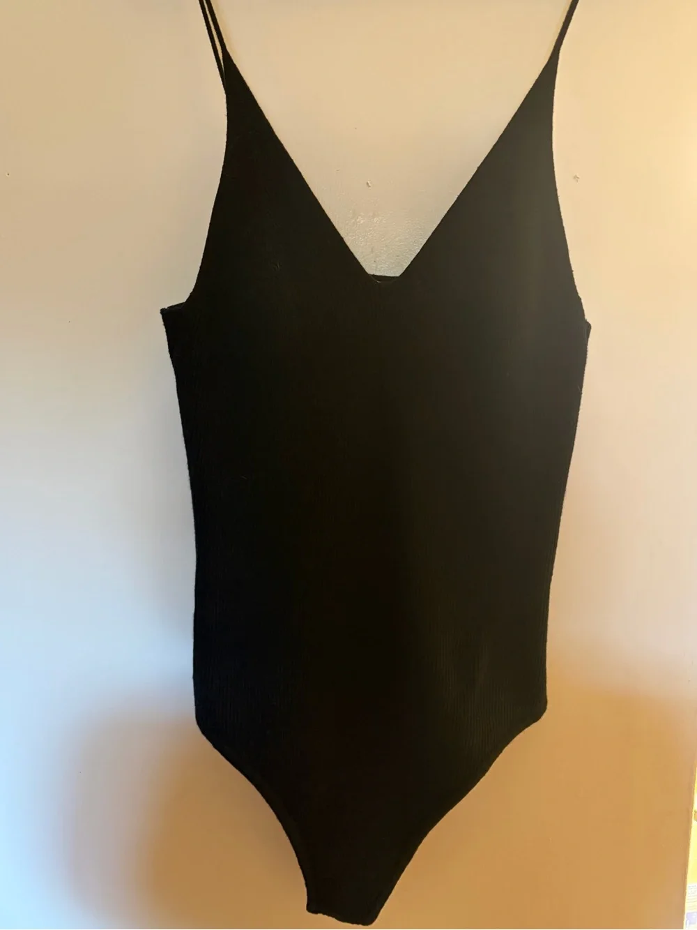 Free People We The Free Black Ribbed V-Neck Bodysuit Large (Estimated)